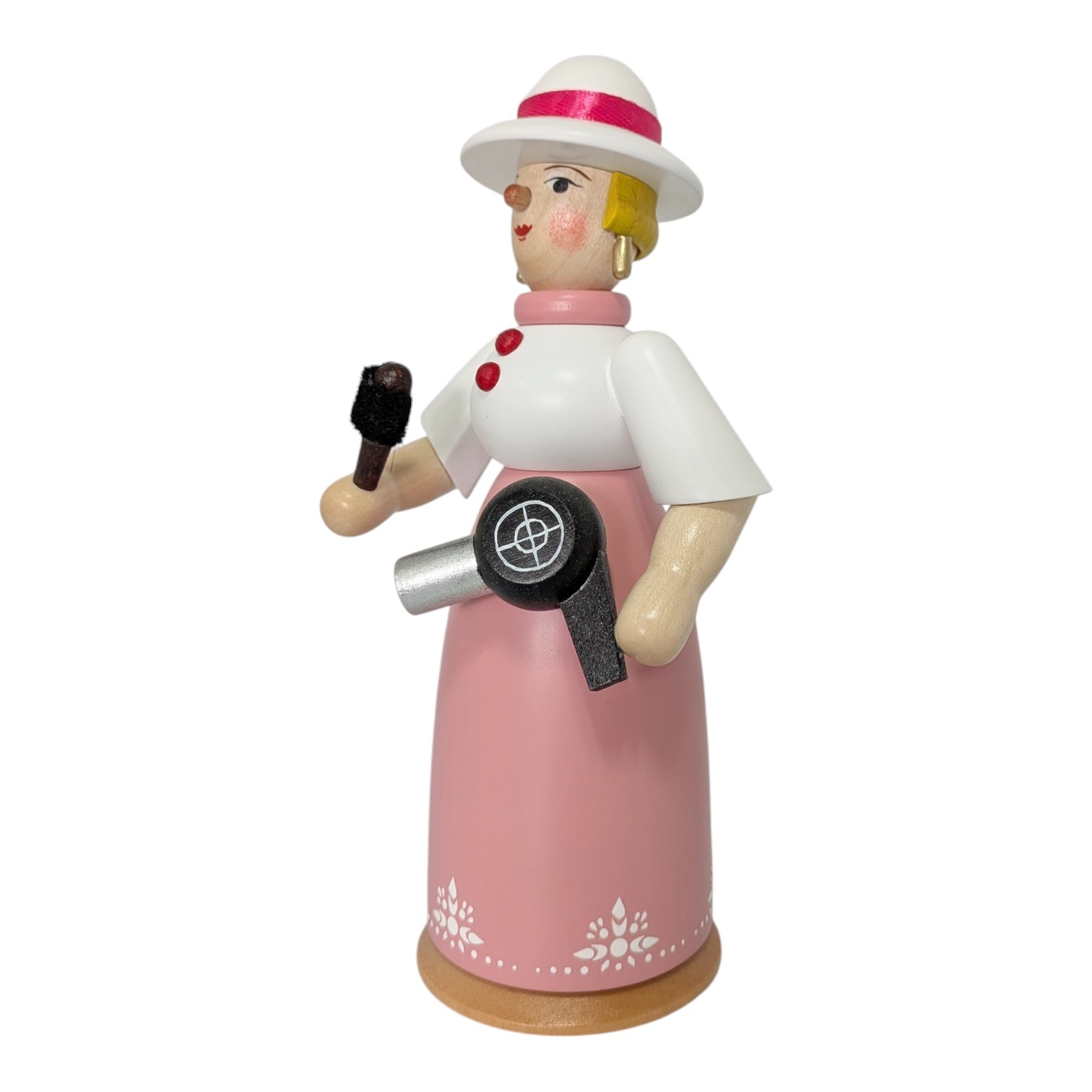 Räucherfrau Frisörin mit Föhn