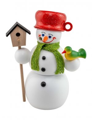 Räucherfigur Schneemann mit Vogelhaus