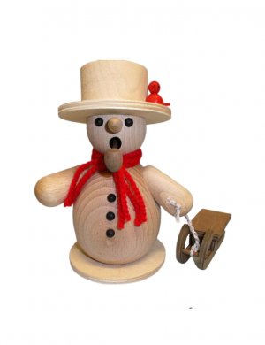 Räuchermännchen Schneemann mit Schlitten und Kind lila (15 cm) von