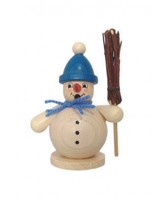 Räuchermann Schneemann mit Besen, blau