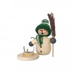 Räuchermann Schneemann mit grüner Mütze und Besen