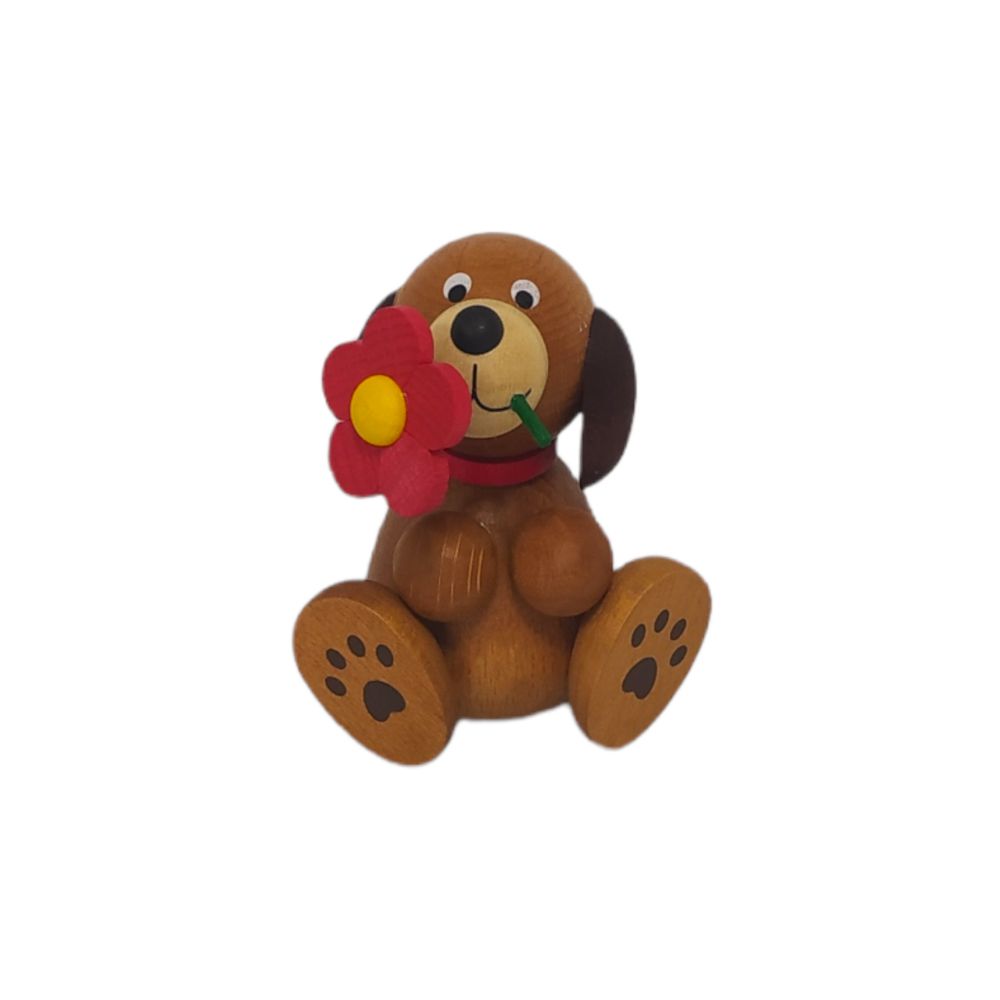 Figur Hund Lumpi mit Blume - Erzgebirgskunst-Shop