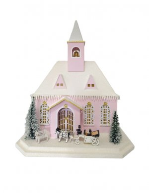 Lichterhaus rosa Kirche mit Hochzeitskutsche