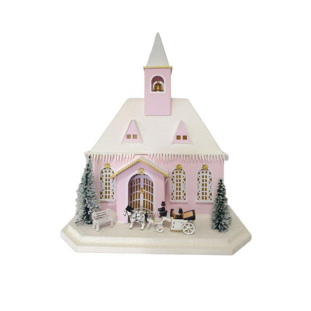 Lichterhaus rosa Kirche mit Hochzeitskutsche