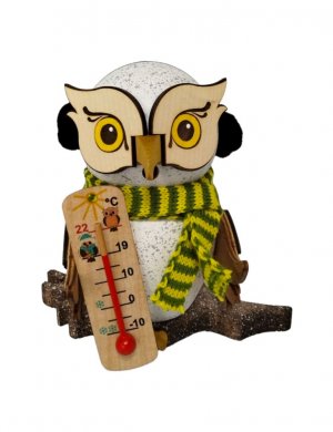 Räucherfigur Schneeeule mit Thermometer