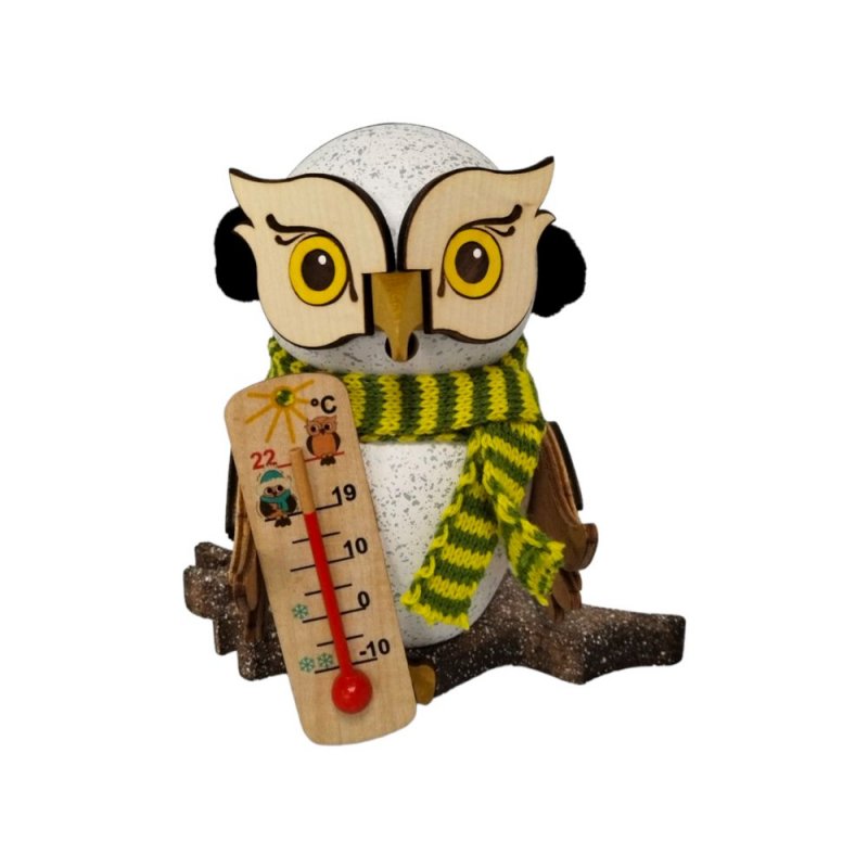 Räucherfigur Schneeeule mit Thermometer