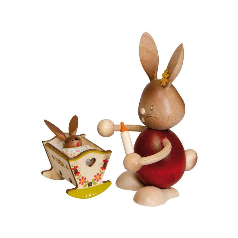 Osterhase Stupsi mit Baby und Wiege