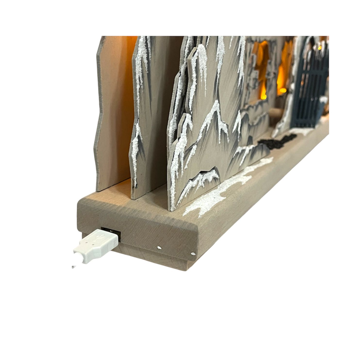 3D Schwibbogen Bergbau mit Raureif Detailansicht Netzteilstecker