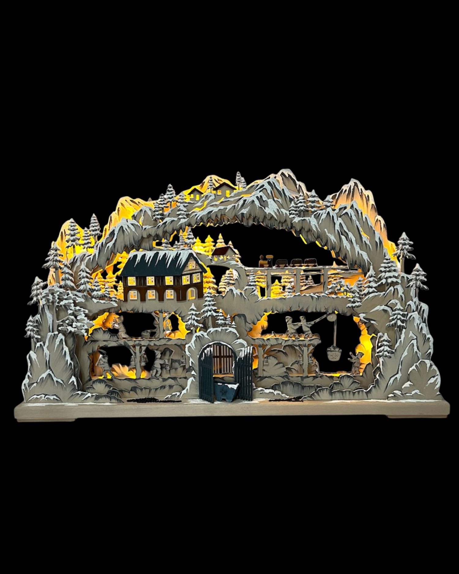 3D Schwibbogen Bergbau mit Raureif beleuchtet