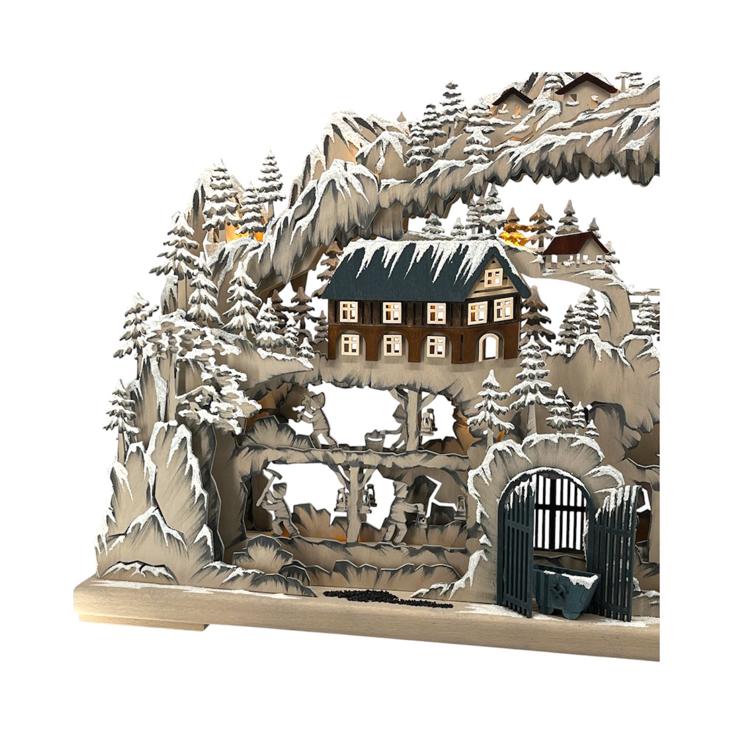 3D Schwibbogen Bergbau mit Raureif Detailansicht links