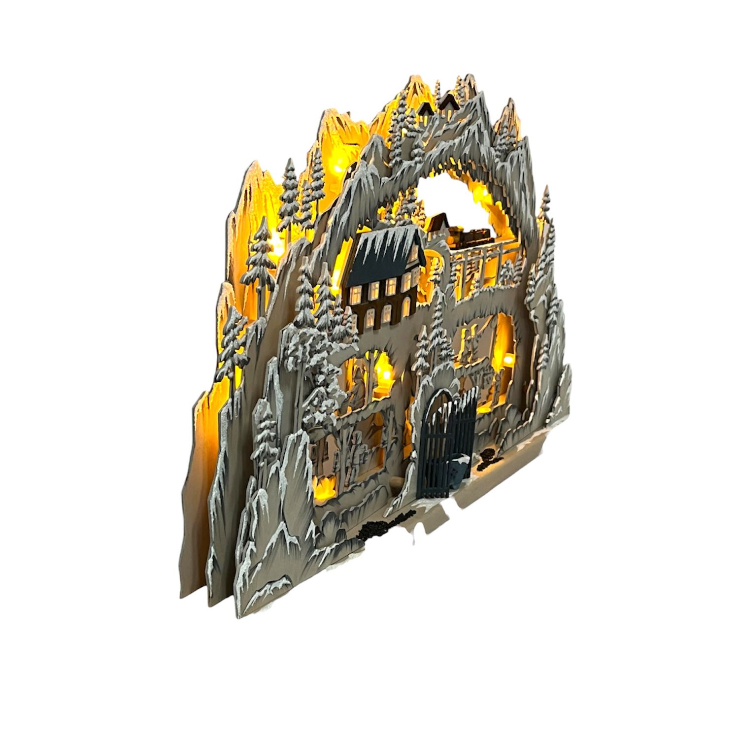 3D Schwibbogen Bergbau mit Raureif beleuchtet Schrägansicht von links