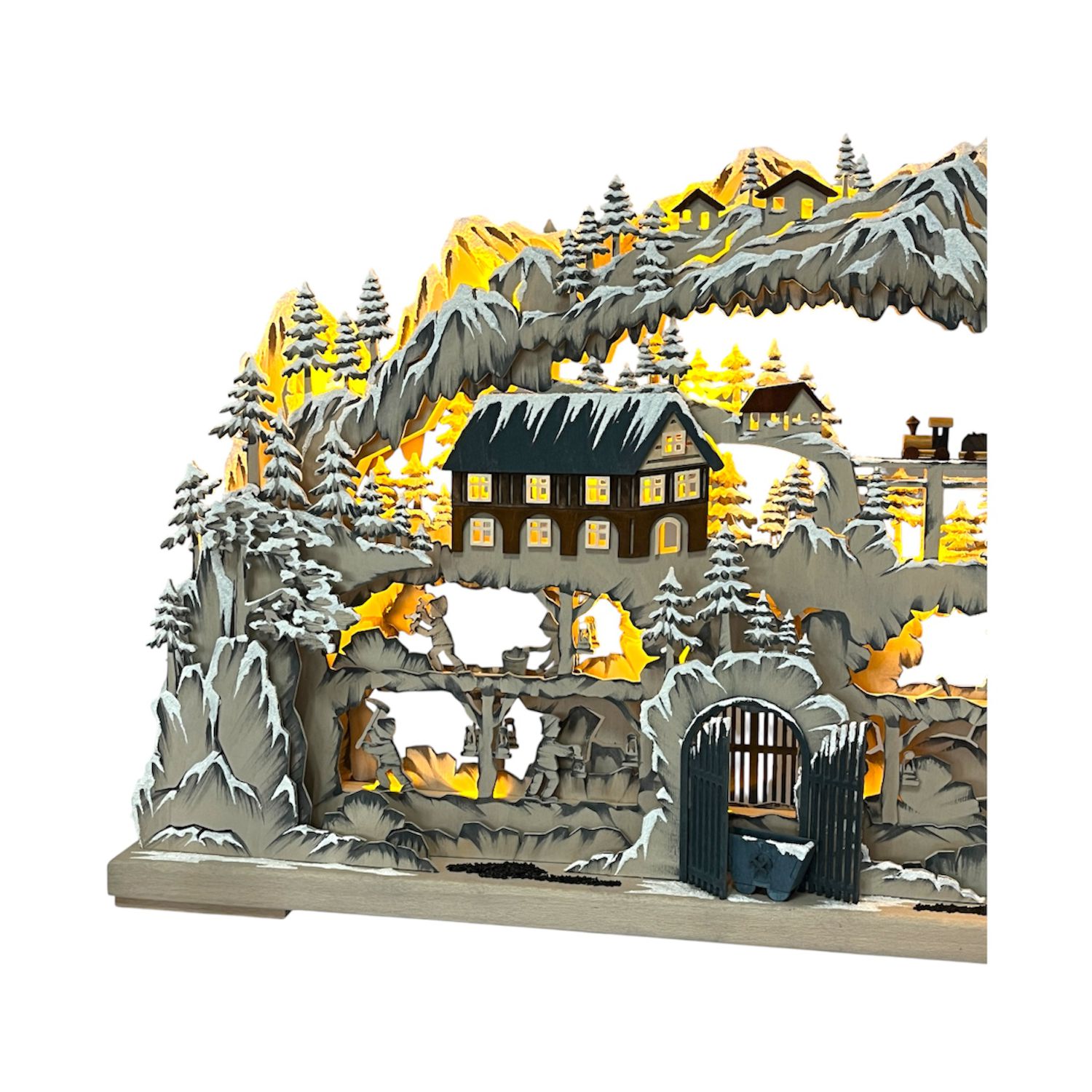 3D Schwibbogen Bergbau mit Raureif beleuchtet