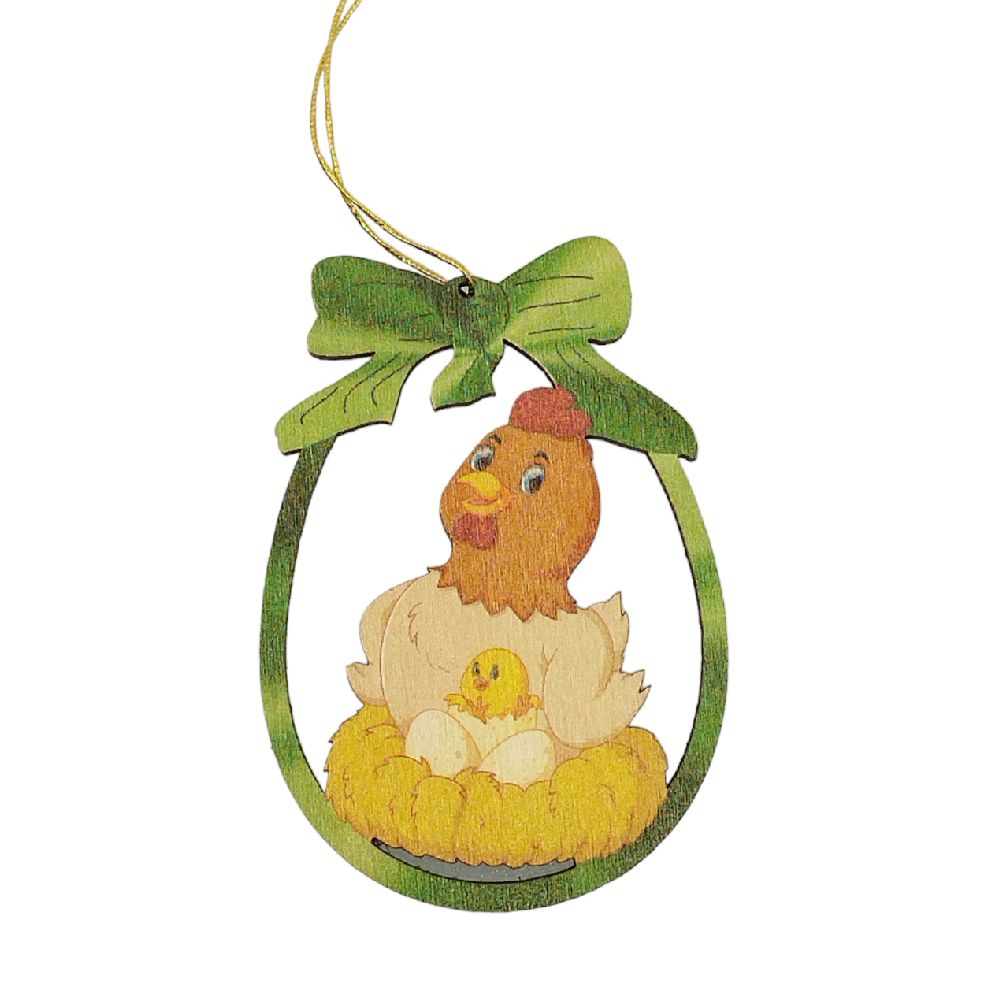Erzgebirgischer Baumbehang Henne mit Küken im Nest, farbig