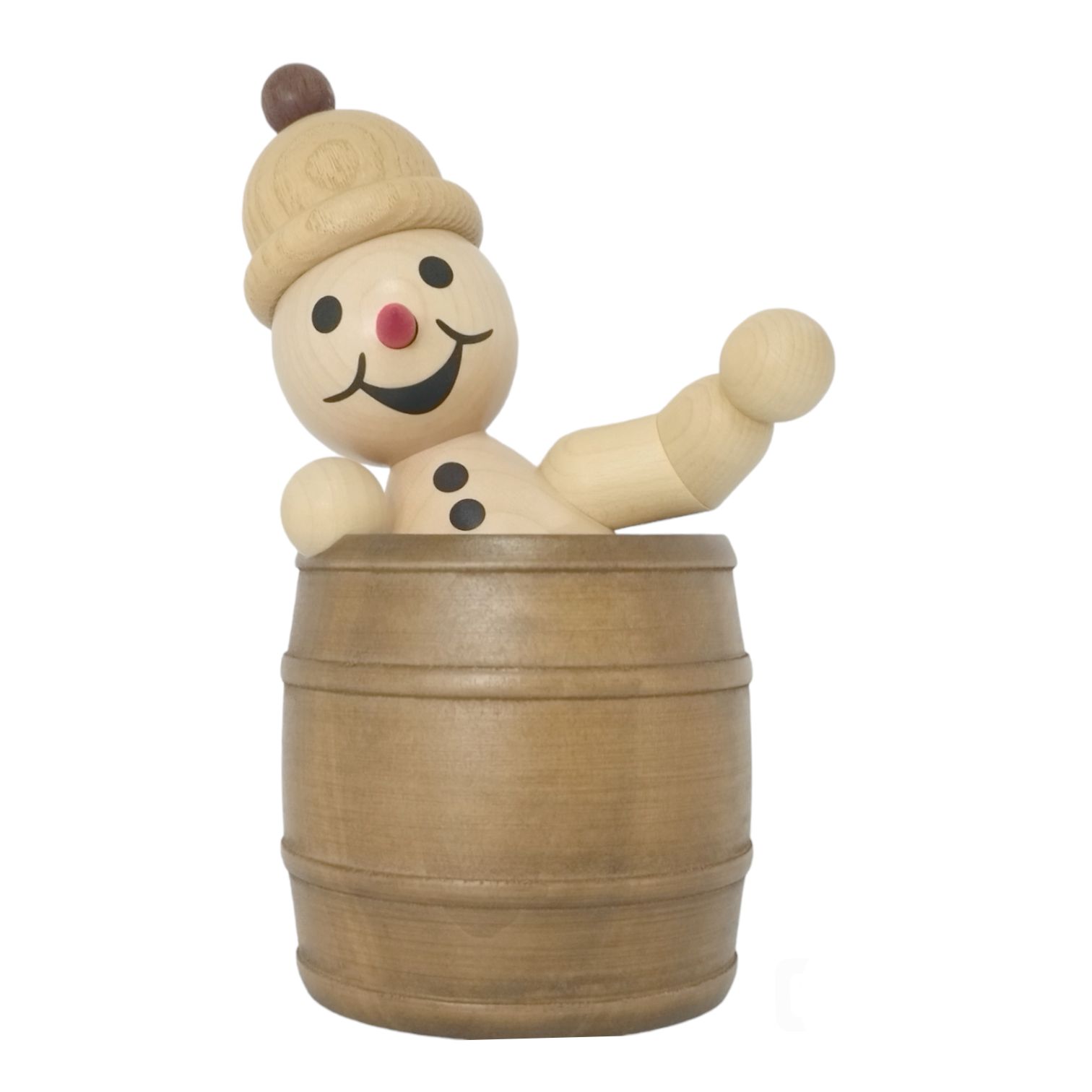 Schneemann Junior im Fass