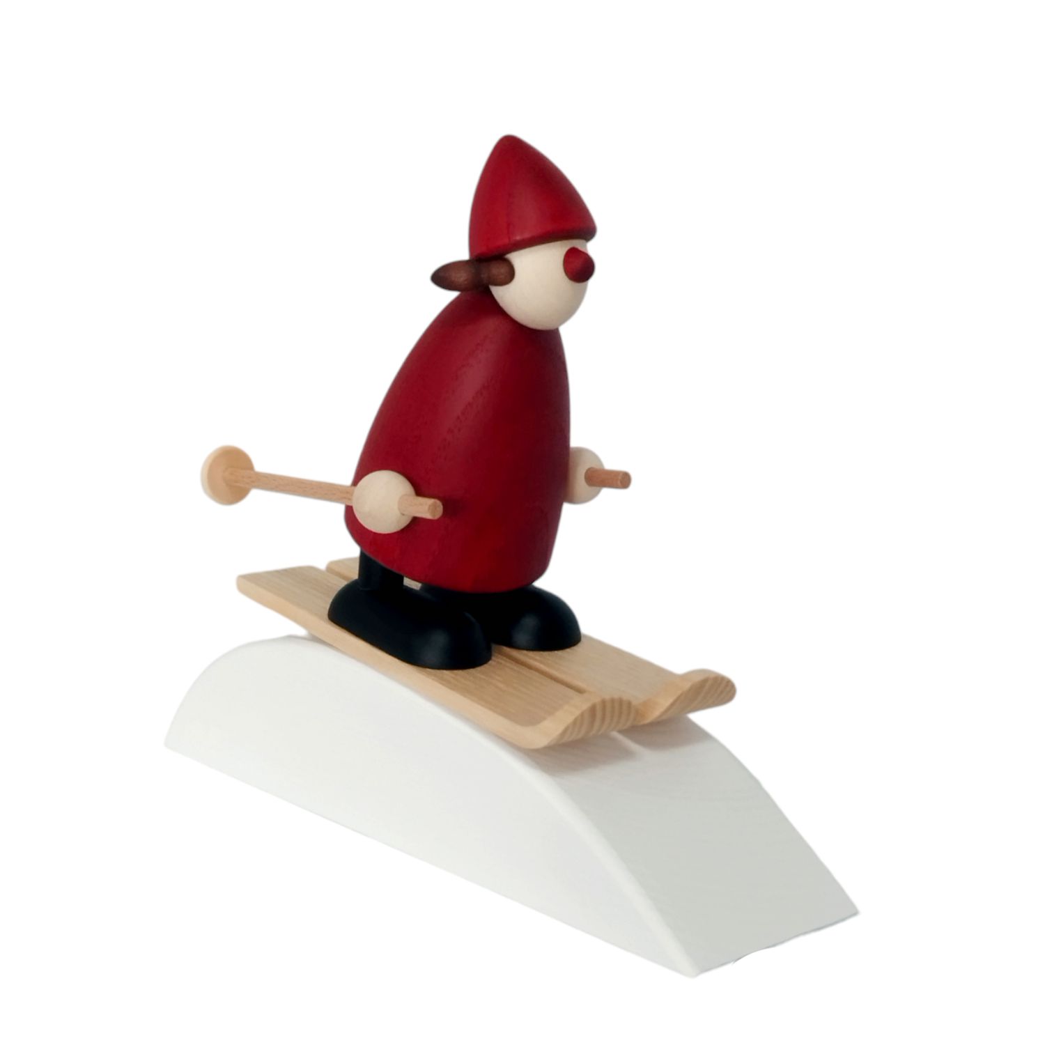 Weihnachtsfrau auf Ski mit Schneehügel