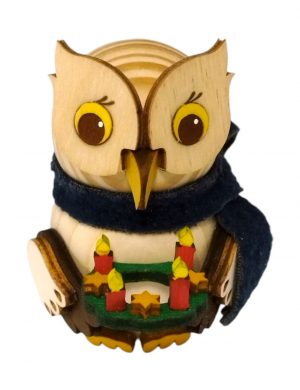 Holzfigur Mini-Eule mit Adventskranz
