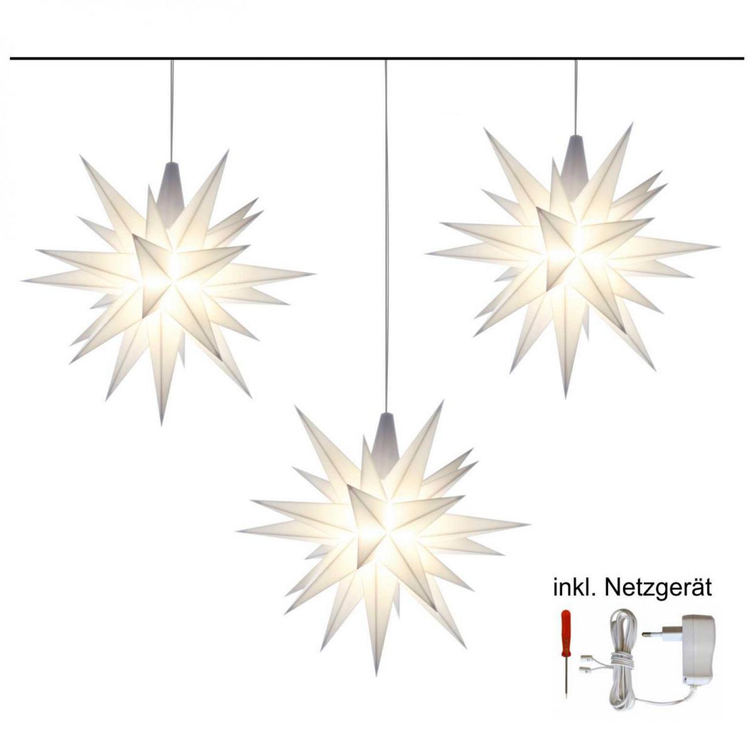 Herrnhuter Sterne Set Kunststoff 13cm 3x weiß inkl. Netzteil