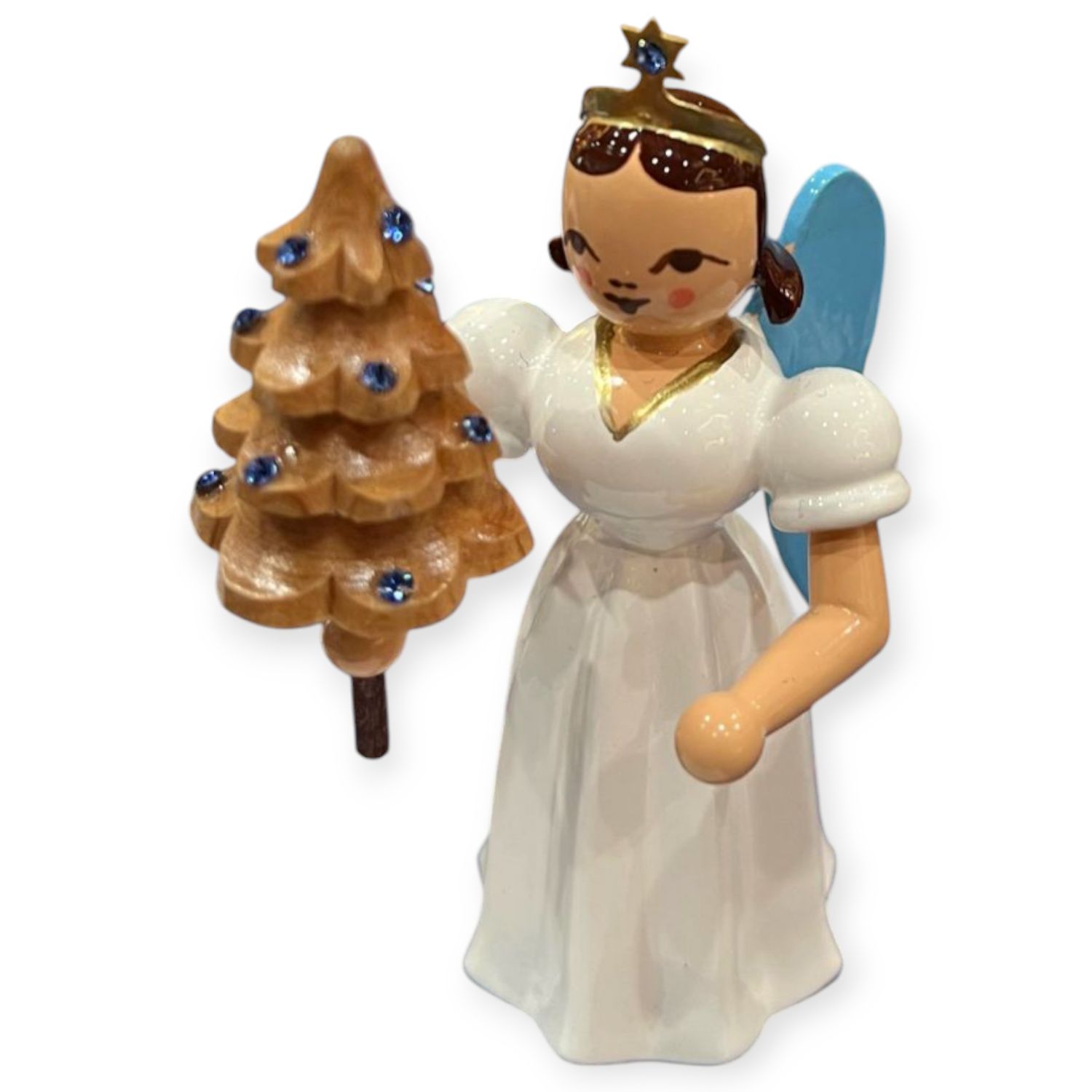 Faltenlangrockengel mit Bäumchen und Preciosa-Kristallen, farbig