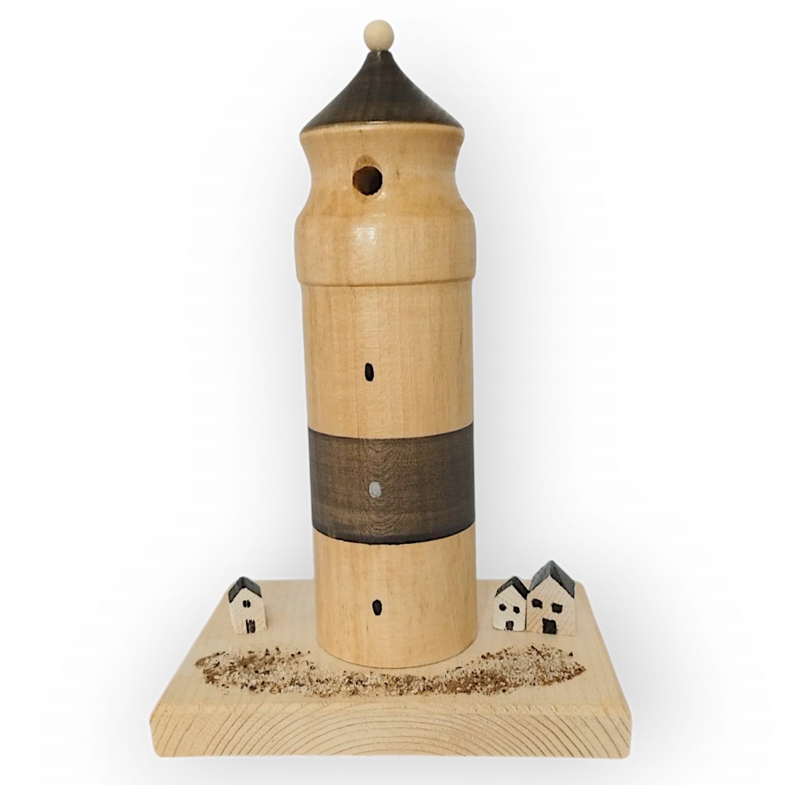 Räucherfigur Leuchtturm mit Häusern, grau