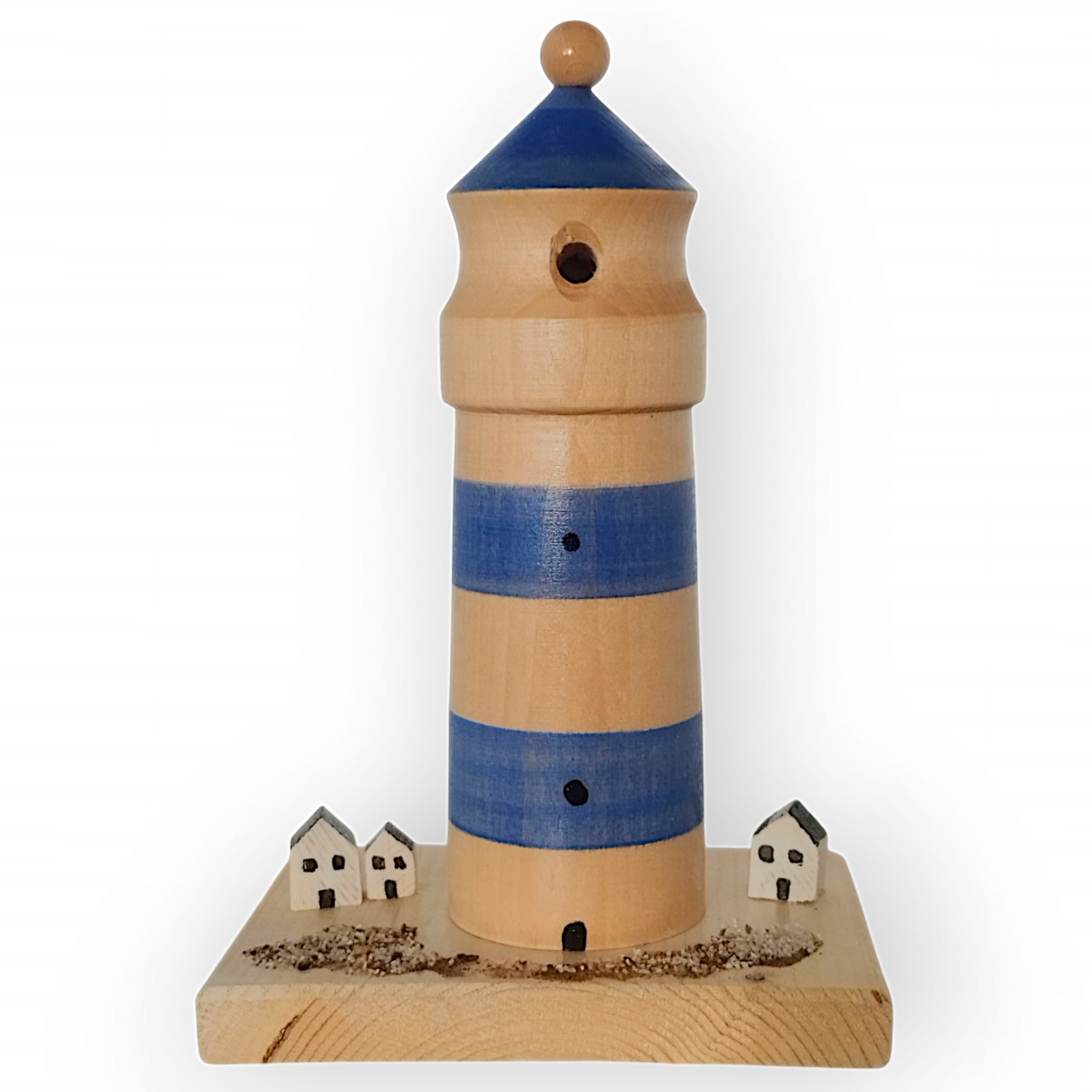 Räucherfigur Leuchtturm mit Häusern, blau