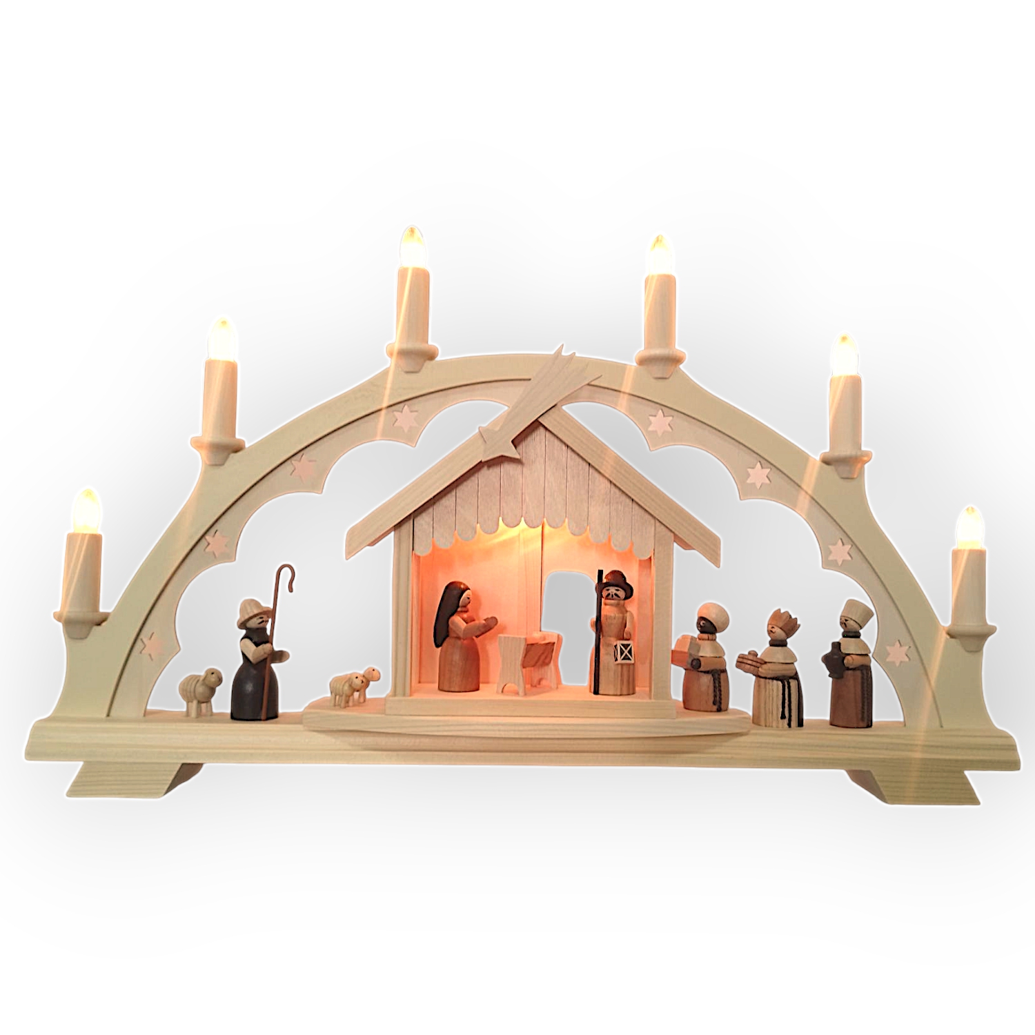 Schwibbogen Christi Geburt, Stall beleuchtet