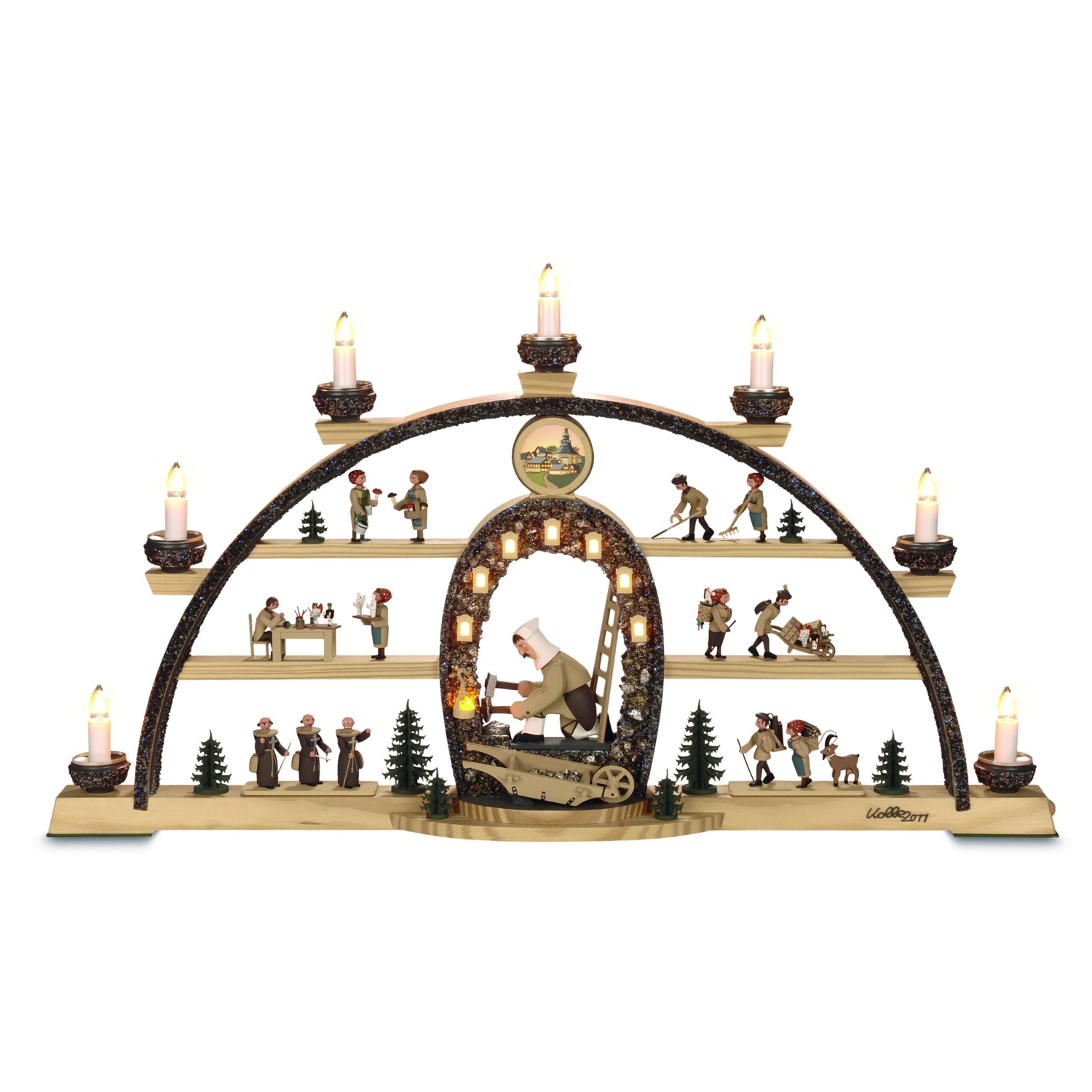 Schwibbogen Hauer mit Grubenlampe und beleuchteten Wappen