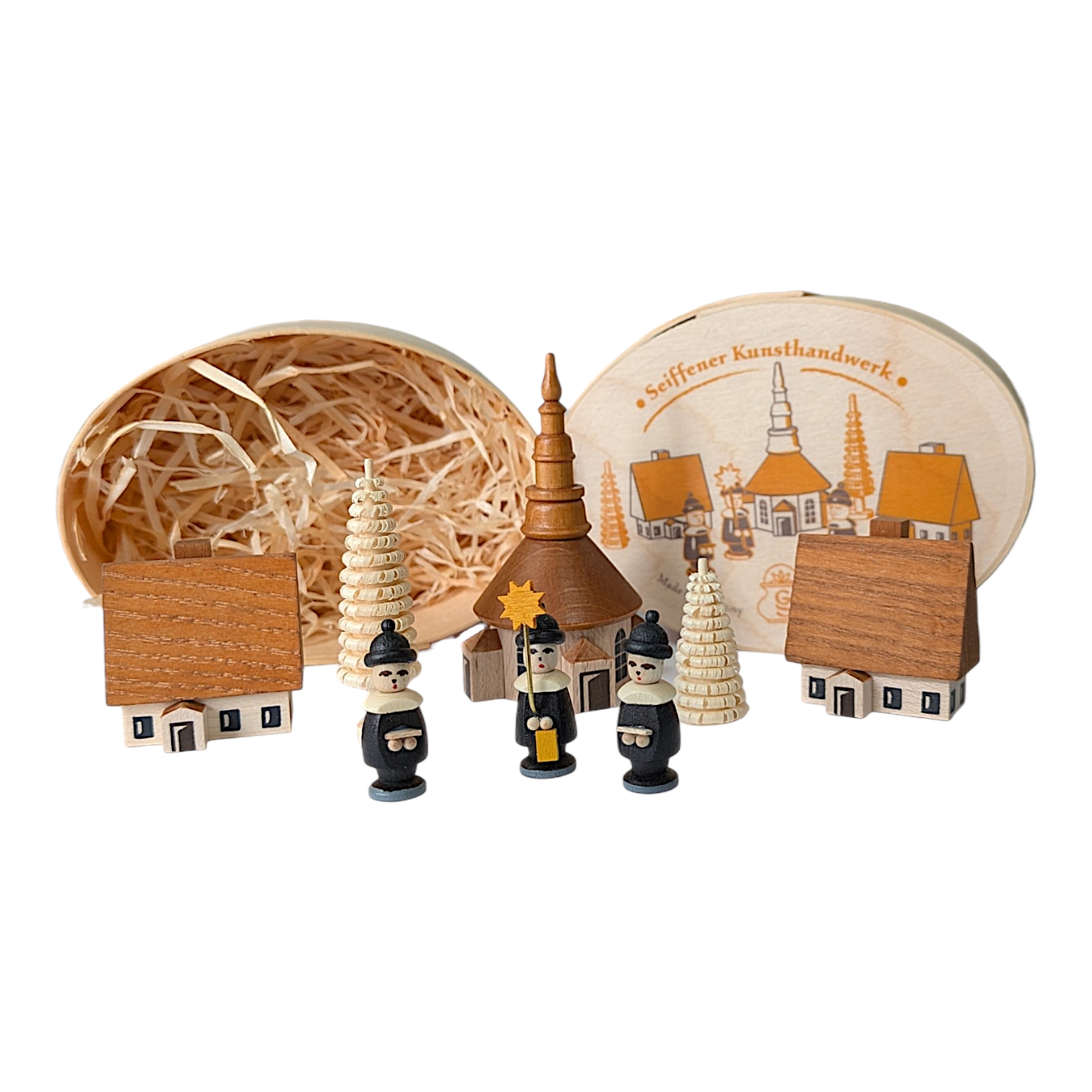 Figurenset Seiffener Kirche mit Häuschen und Kurrende, 8-tlg.