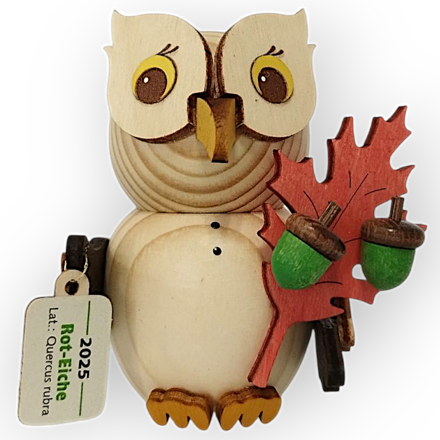 Holzfigur Mini-Eule Jahreseule 2025 Rot-Eiche