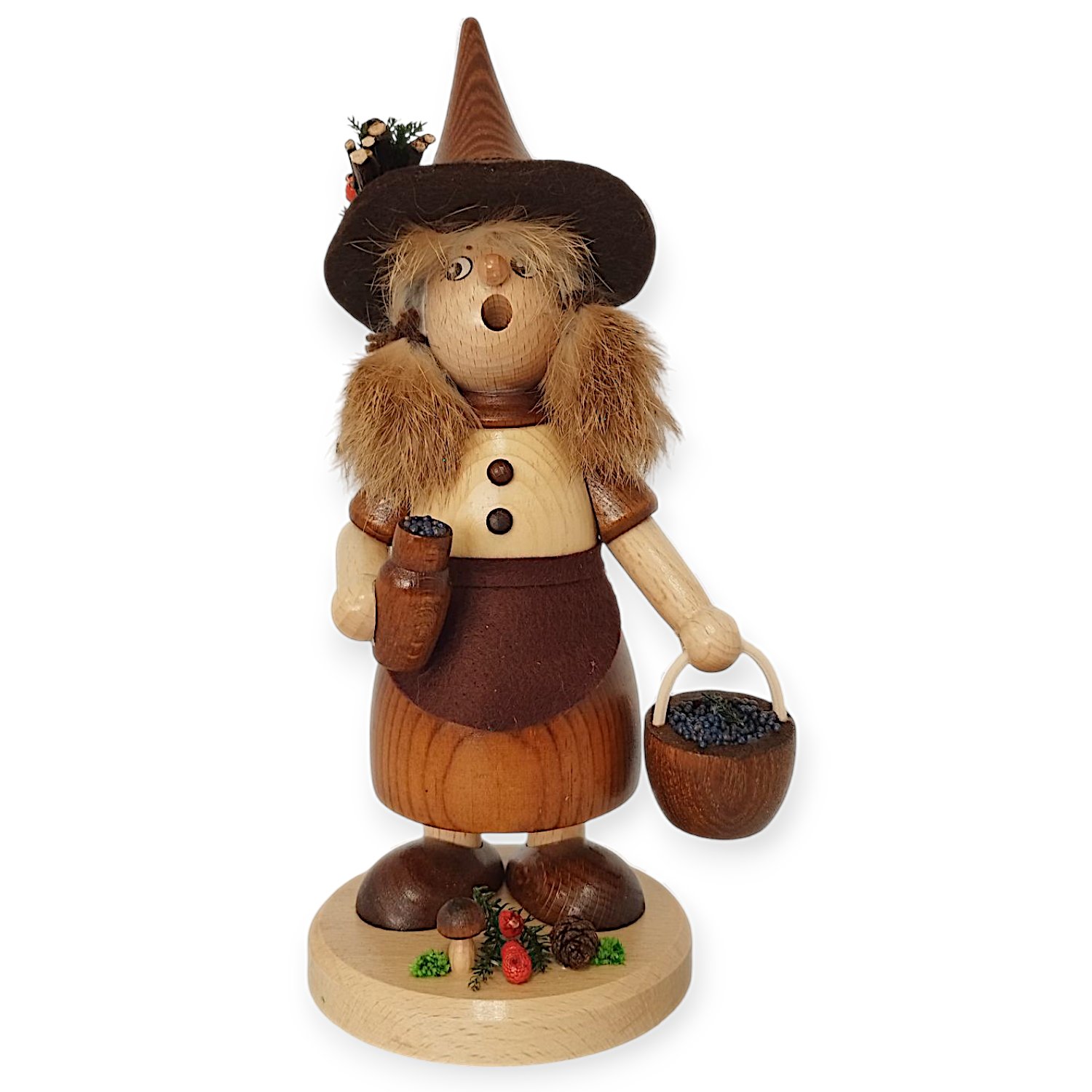 Räucherfigur Wichtelfrau Blaubeerensammlerin, natur