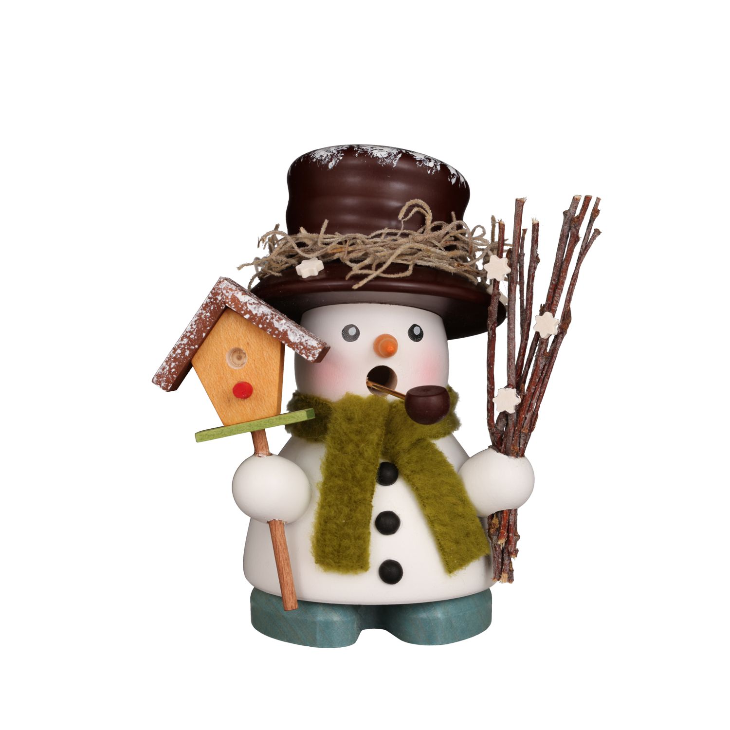 Räuchermann Schneemann mit Vogelhaus