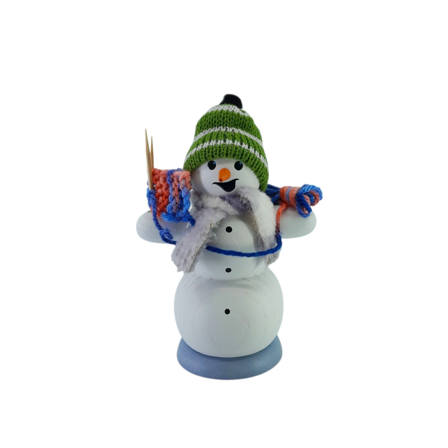 Räuchermann Schneemann mit Strickzeug