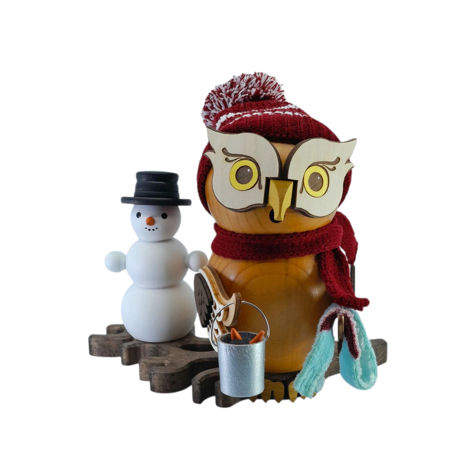 Räuchermann Eule mit Schneemann