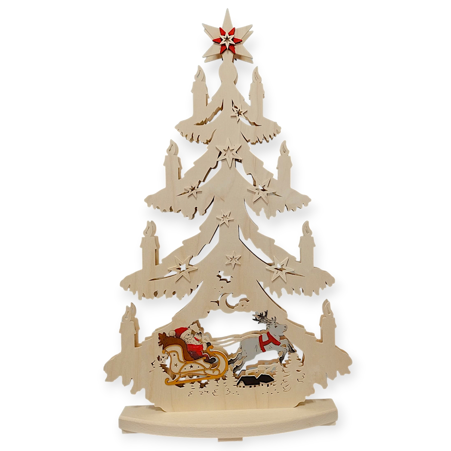 Lichtertanne Weihnachtsmann mit Rentieren, groß