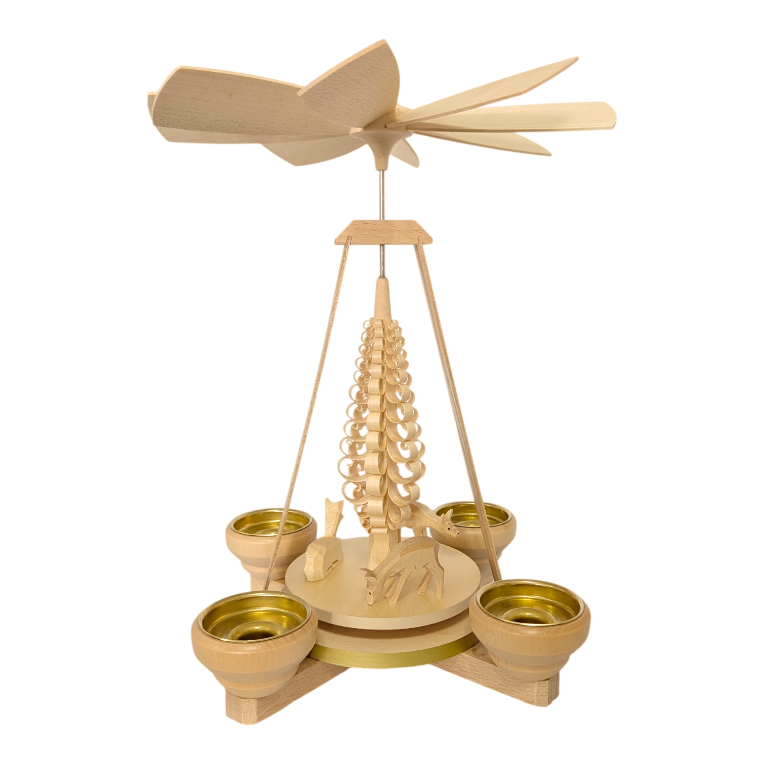 Teelichtpyramide Rehe geschnitzt