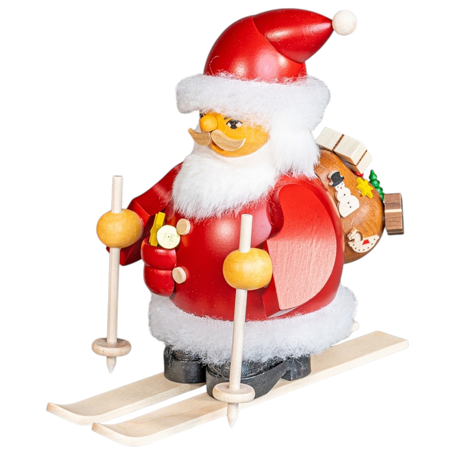 Räuchermann Weihnachtsmann auf Ski, klein
