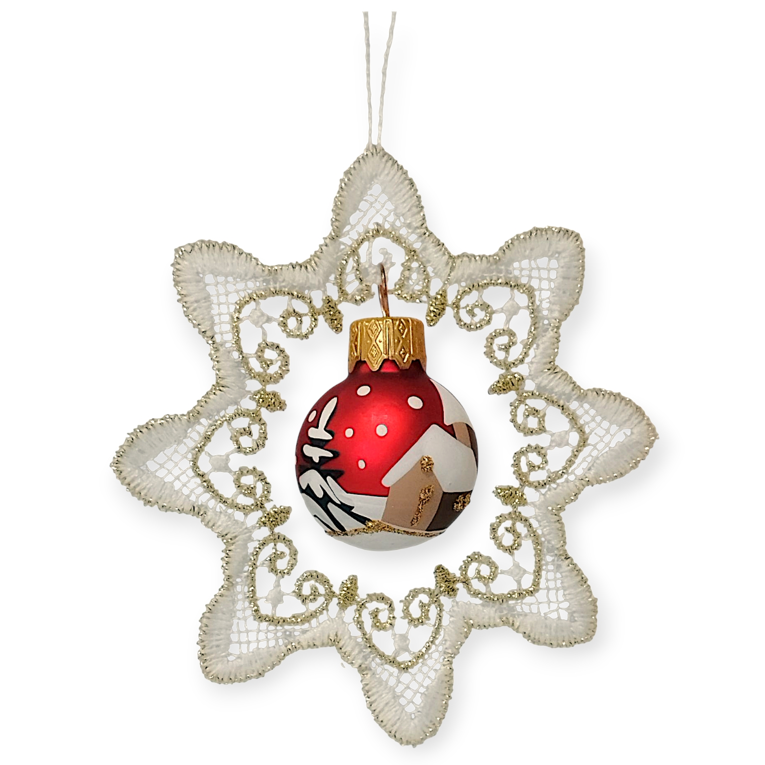 Baumbehang Plauener Spitze mit Christbaumkugel