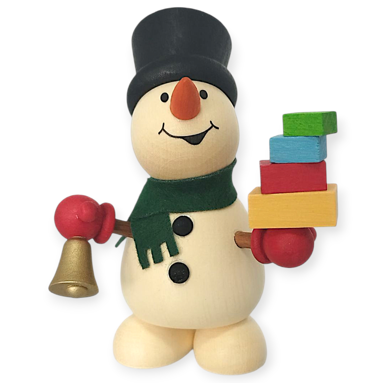 Schneemann mit Geschenken und Glocke