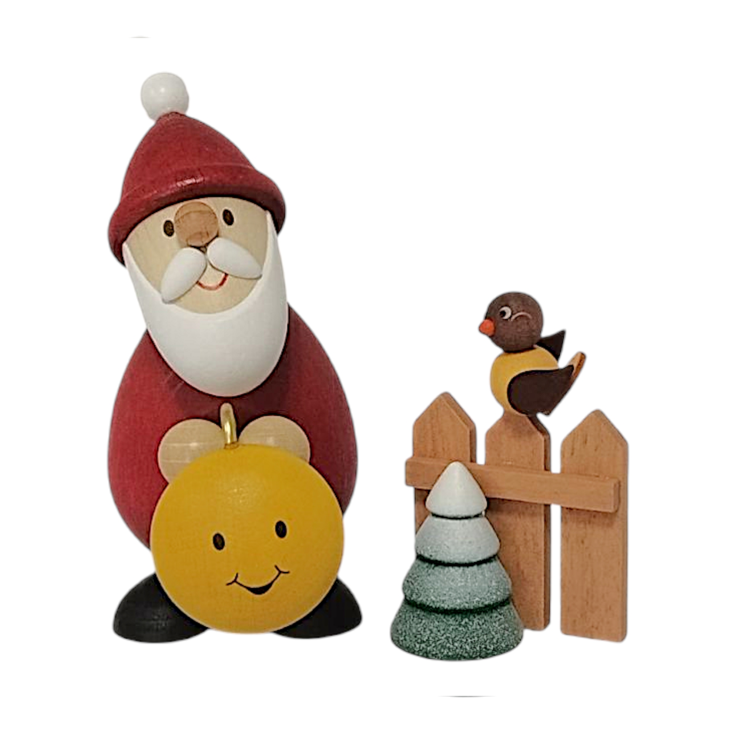 Weihnachtsmann mit Lampion und Vogel