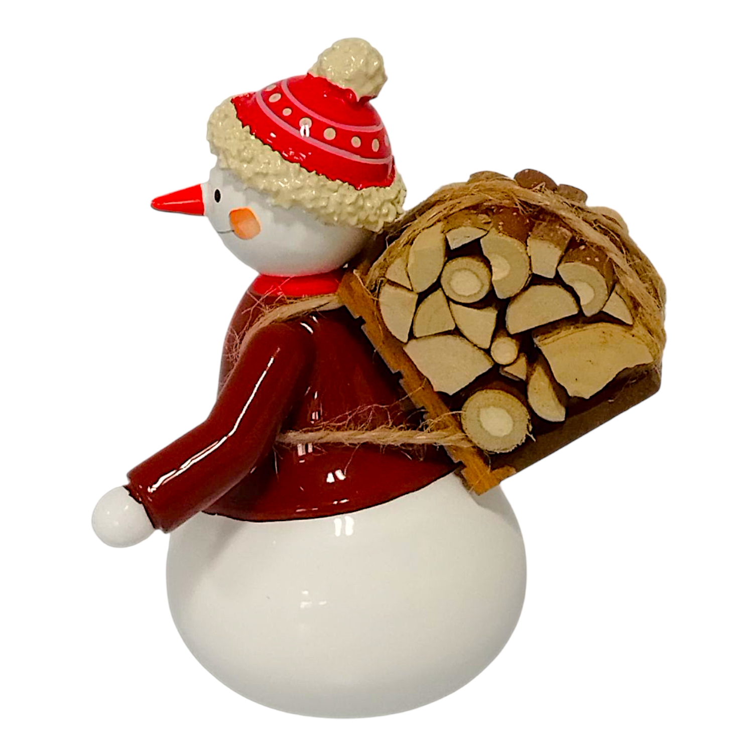 Schneemann mit Holzhucke