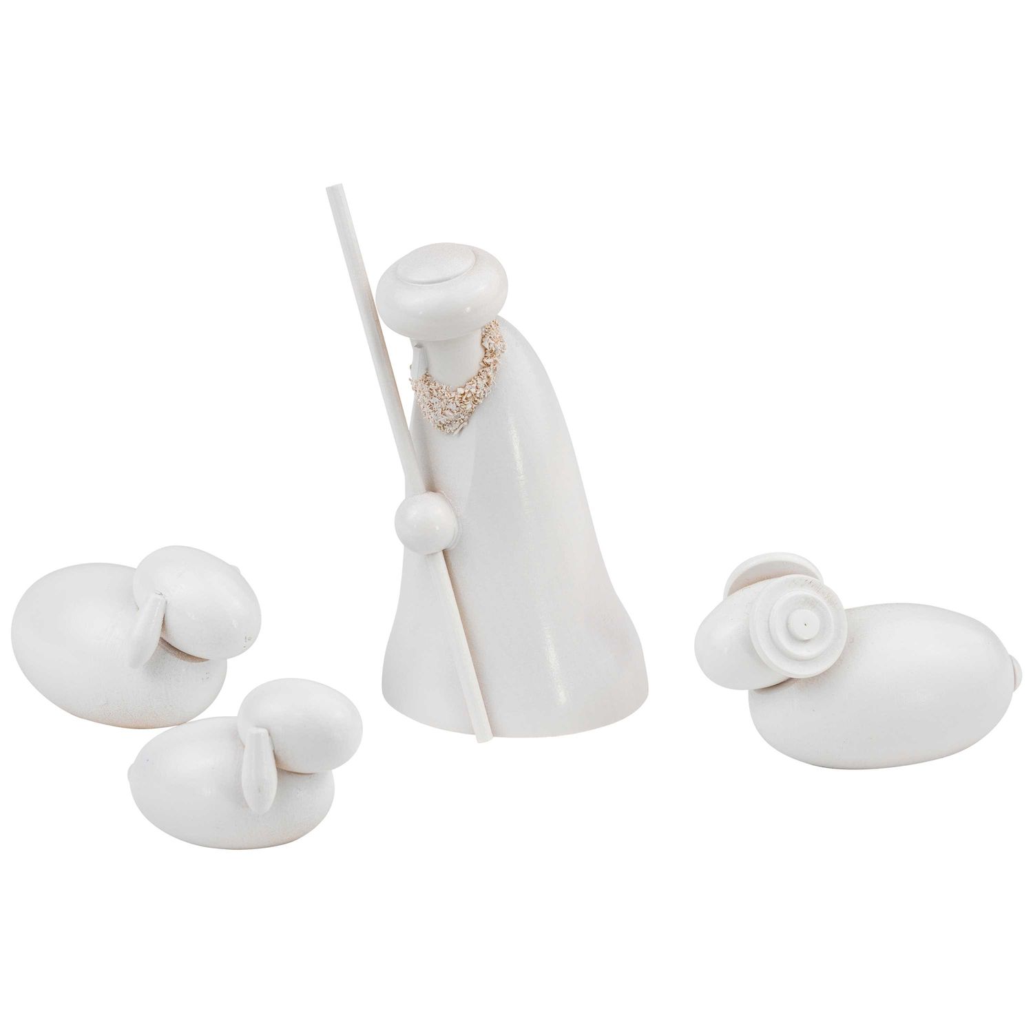 Hirte kniend mit Schafen weiß