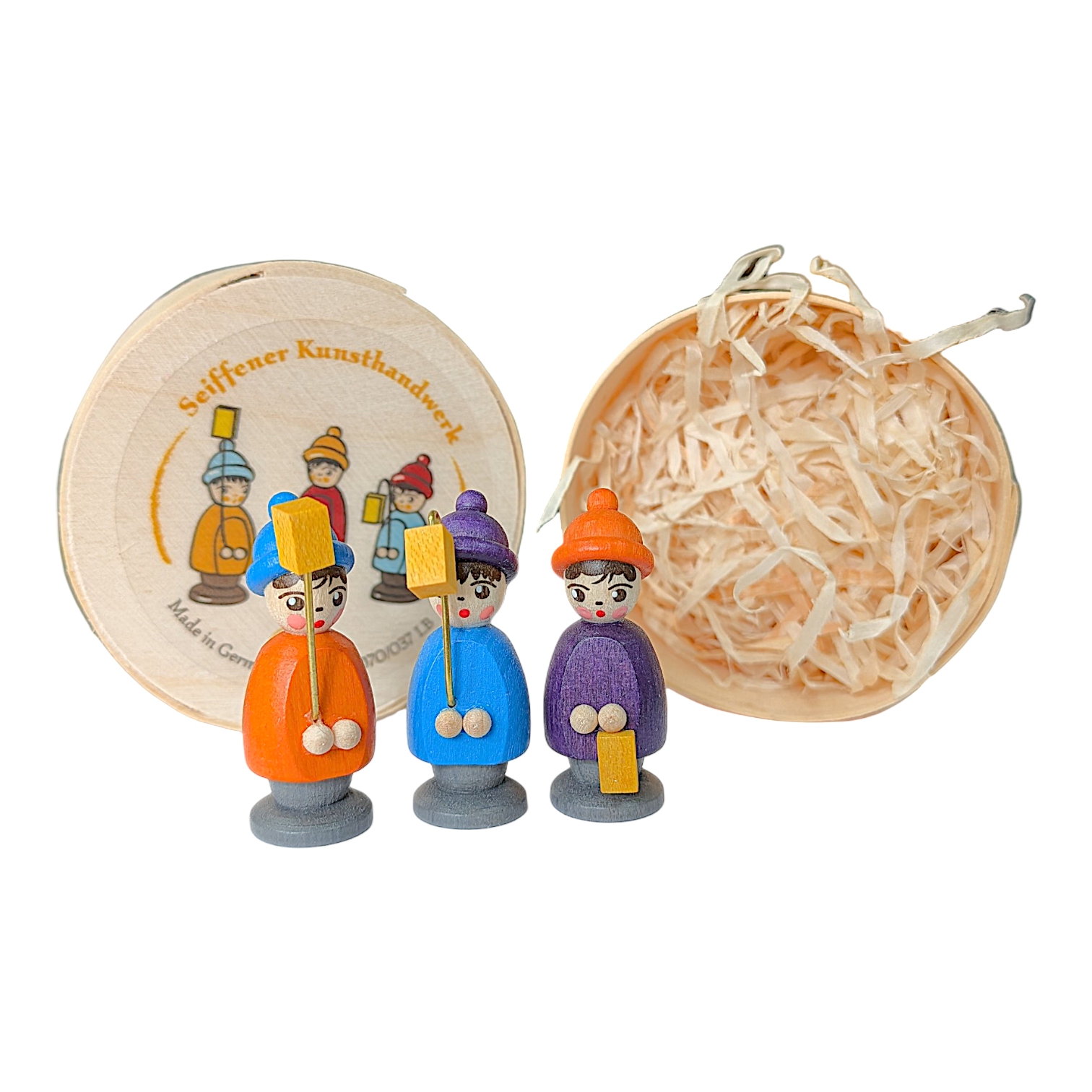 Miniatur Laternenkinder in der Spanschachtel, bunt