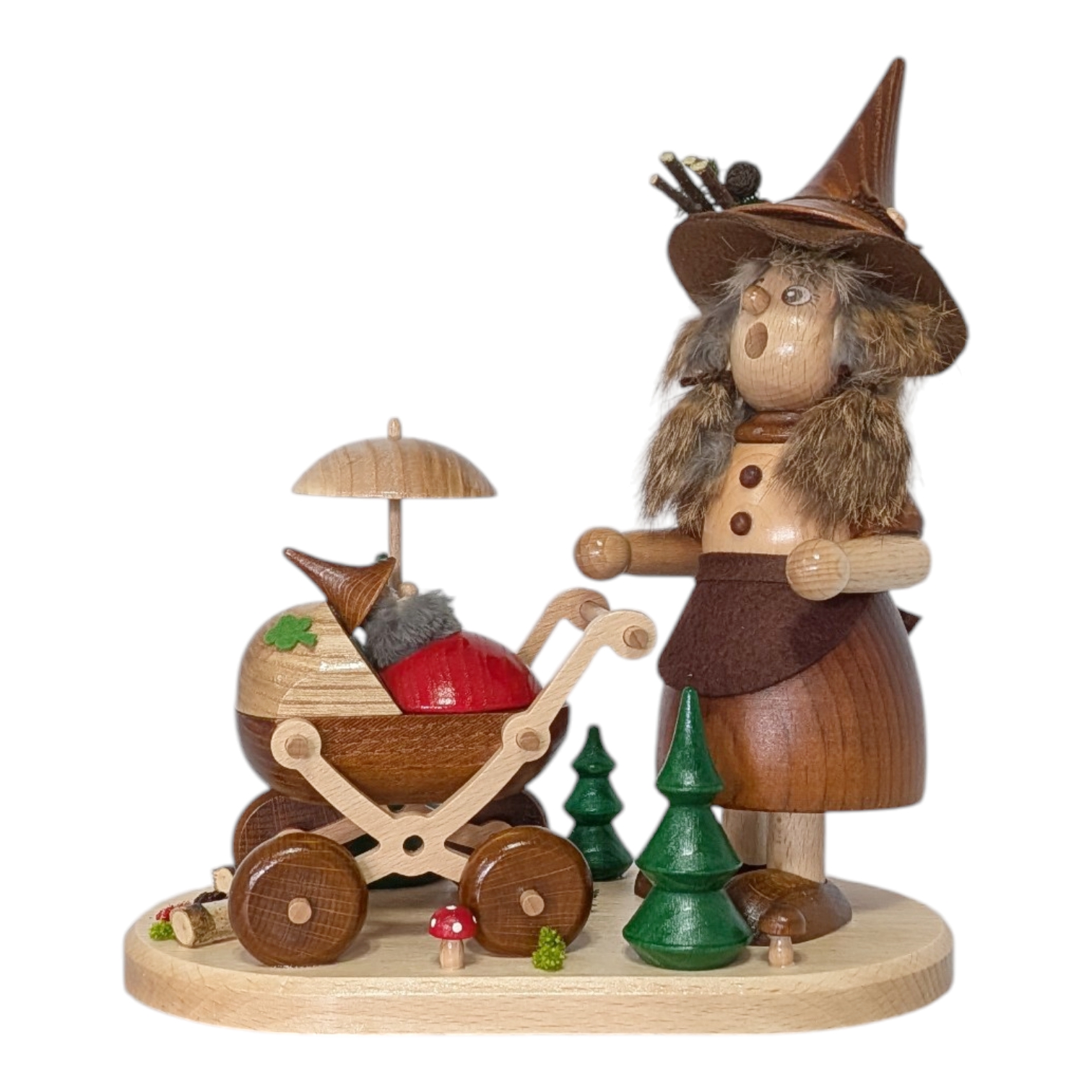 Räucherfigur Wichtelfrau mit Kinderwagen