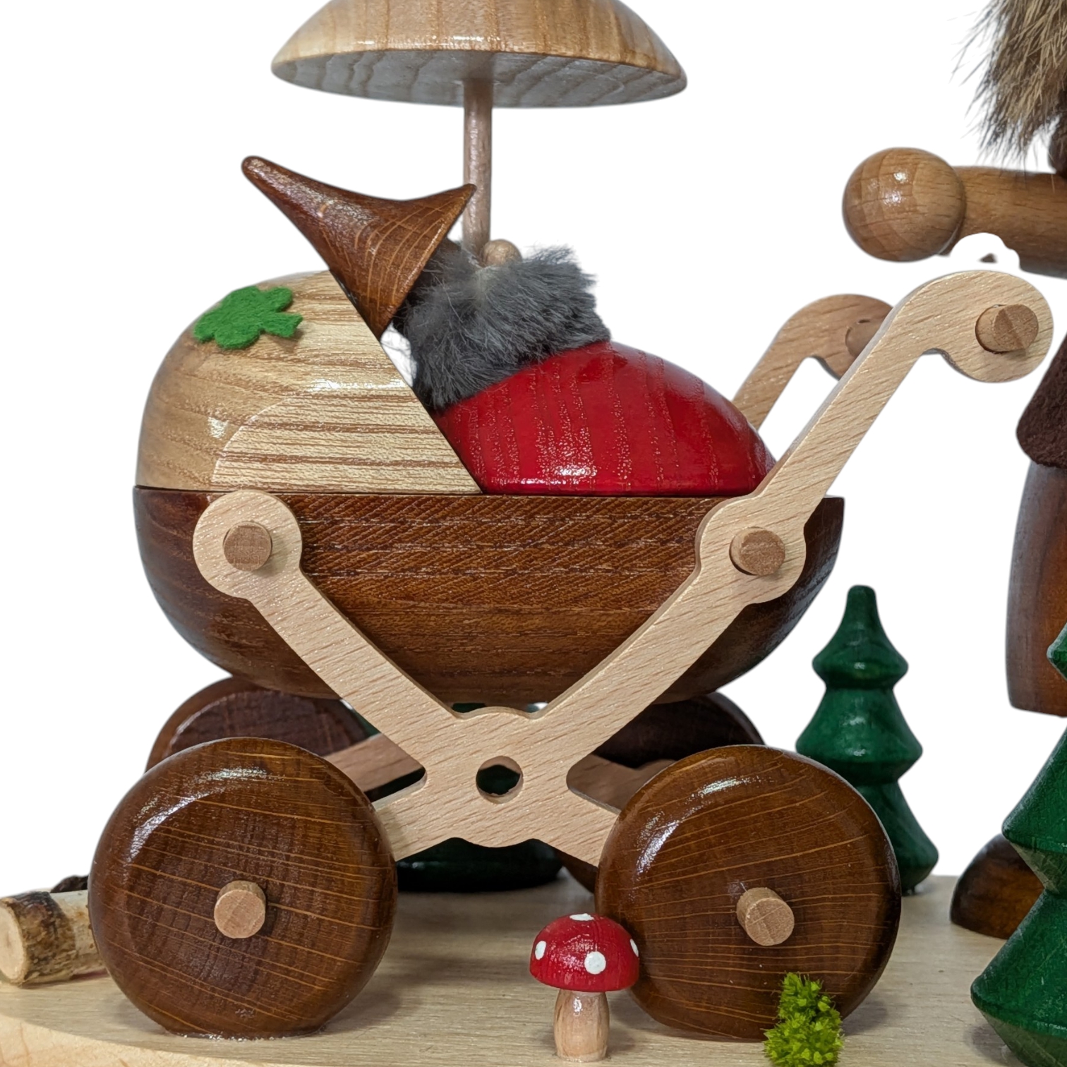 Räucherfigur Wichtelfrau mit Kinderwagen