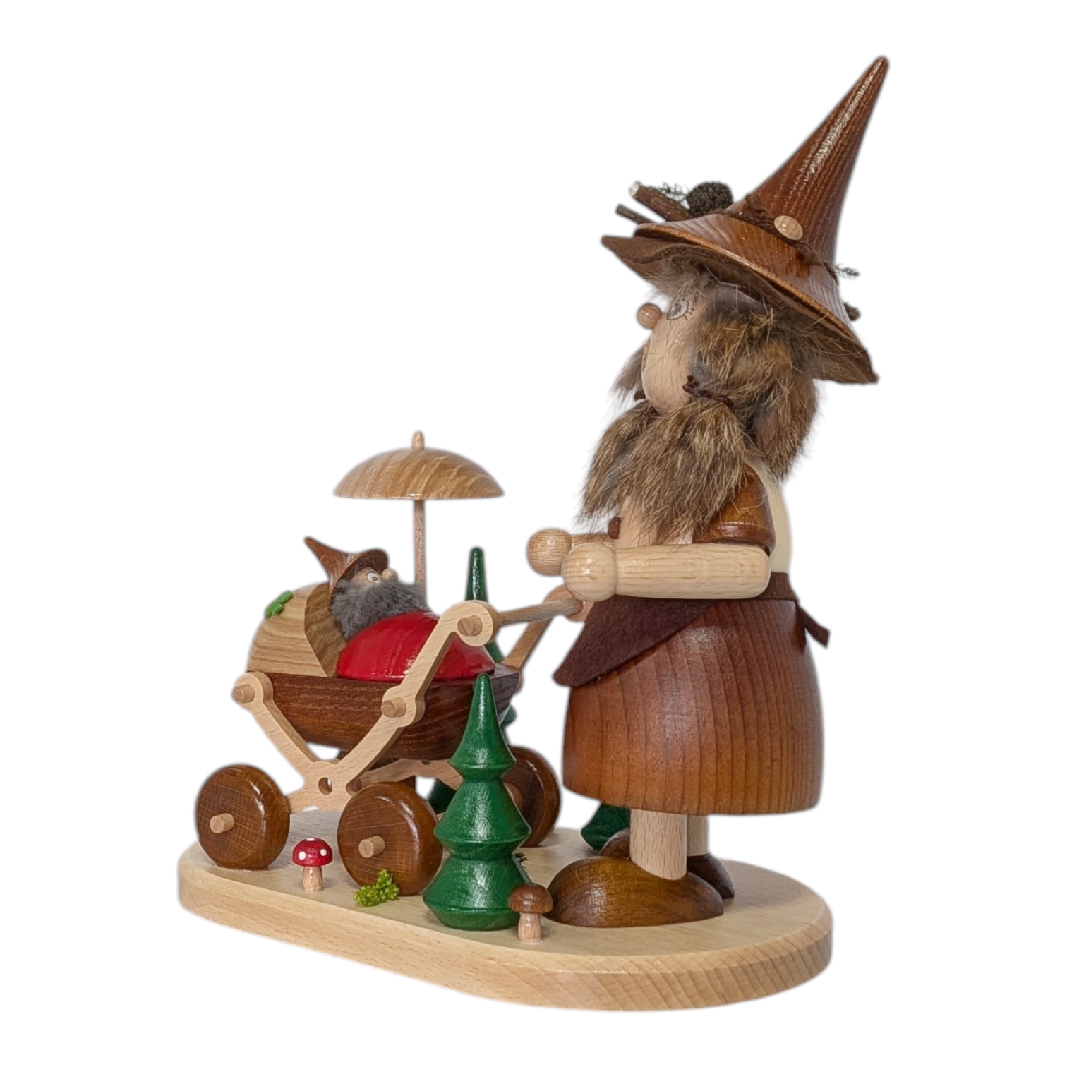 Räucherfigur Wichtelfrau mit Kinderwagen