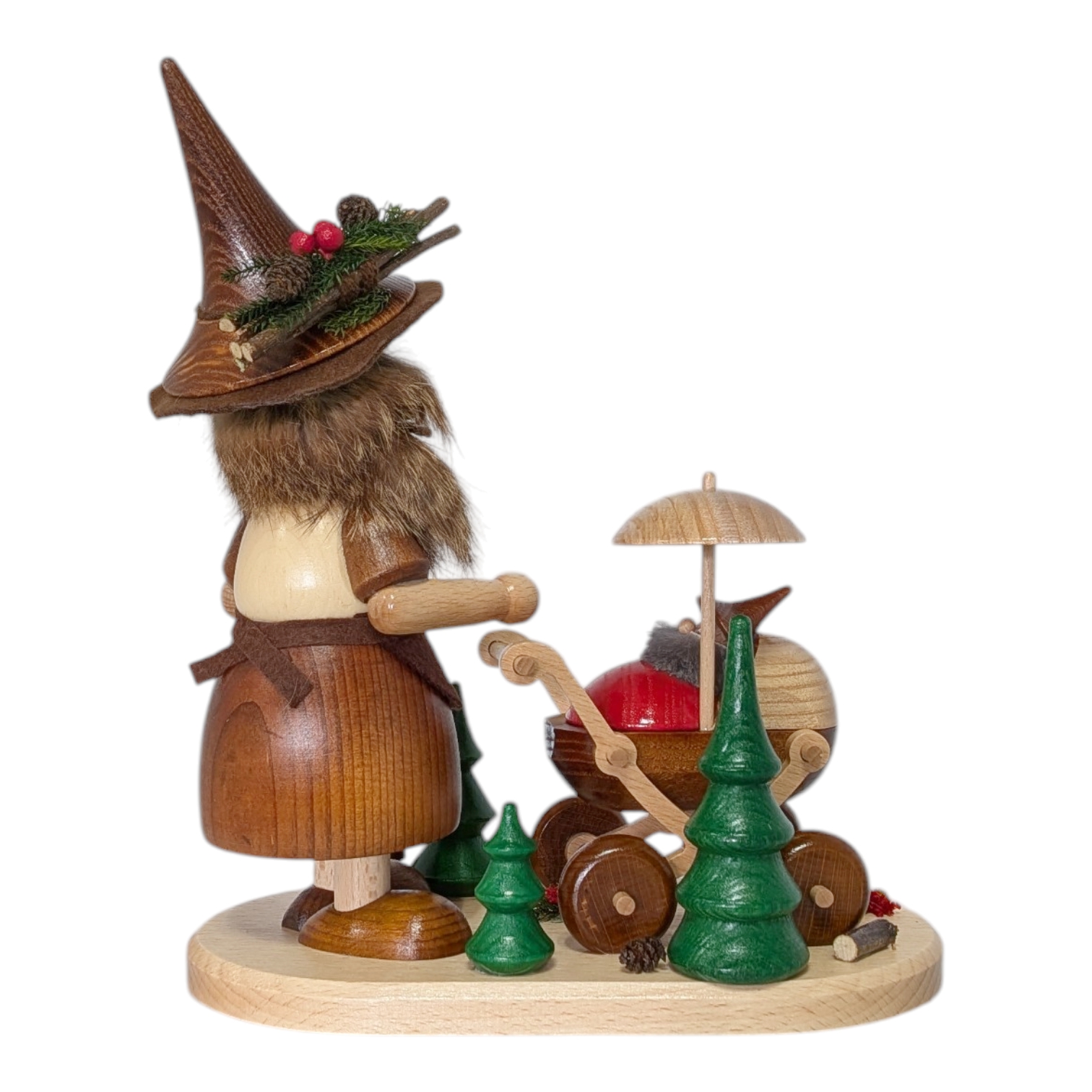 Räucherfigur Wichtelfrau mit Kinderwagen