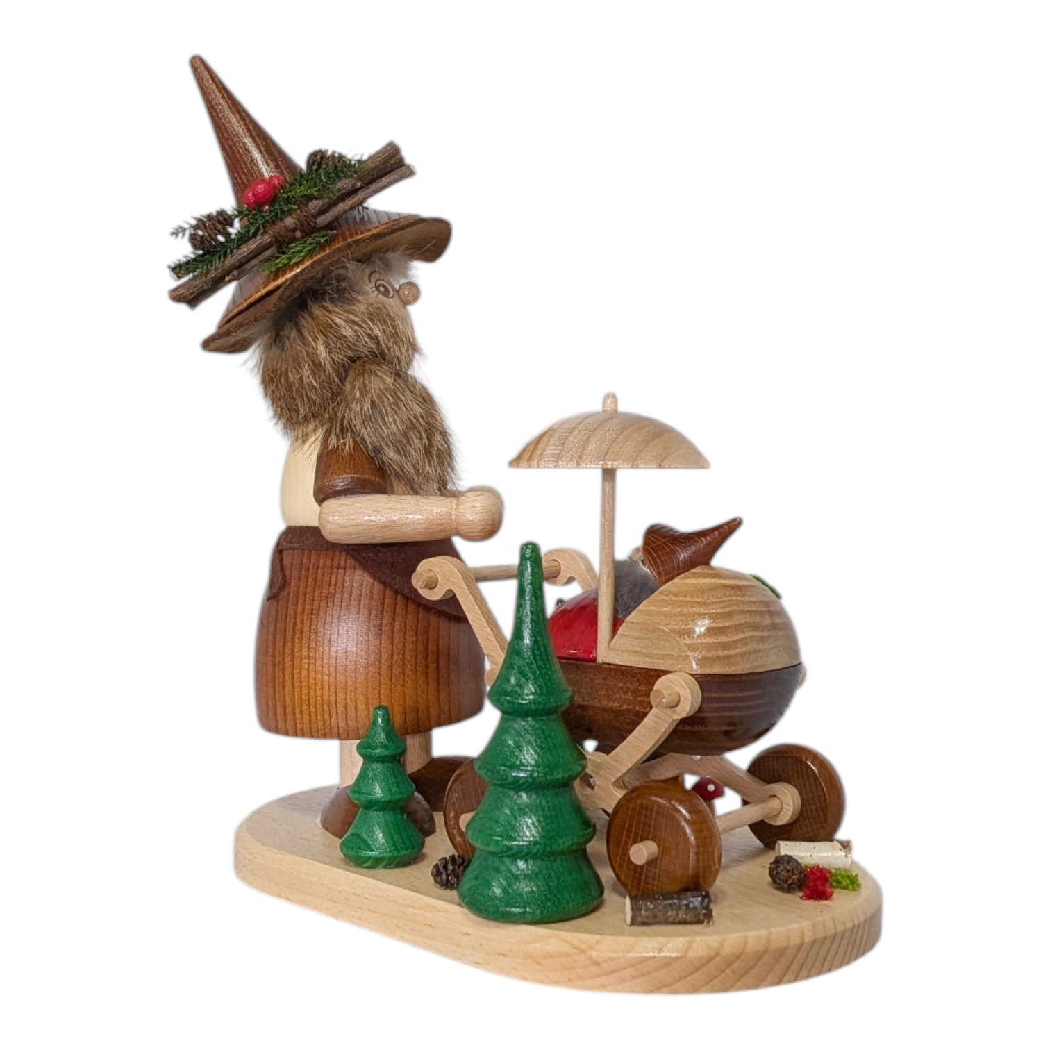 Räucherfigur Wichtelfrau mit Kinderwagen
