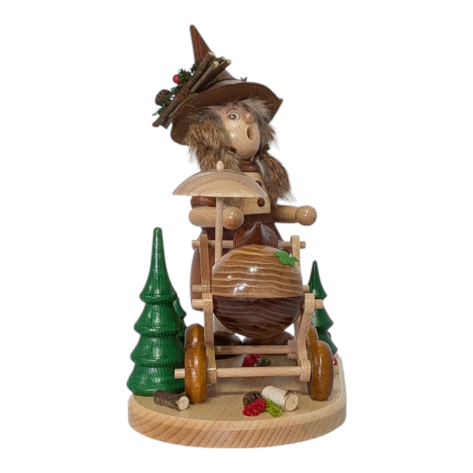 Räucherfigur Wichtelfrau mit Kinderwagen