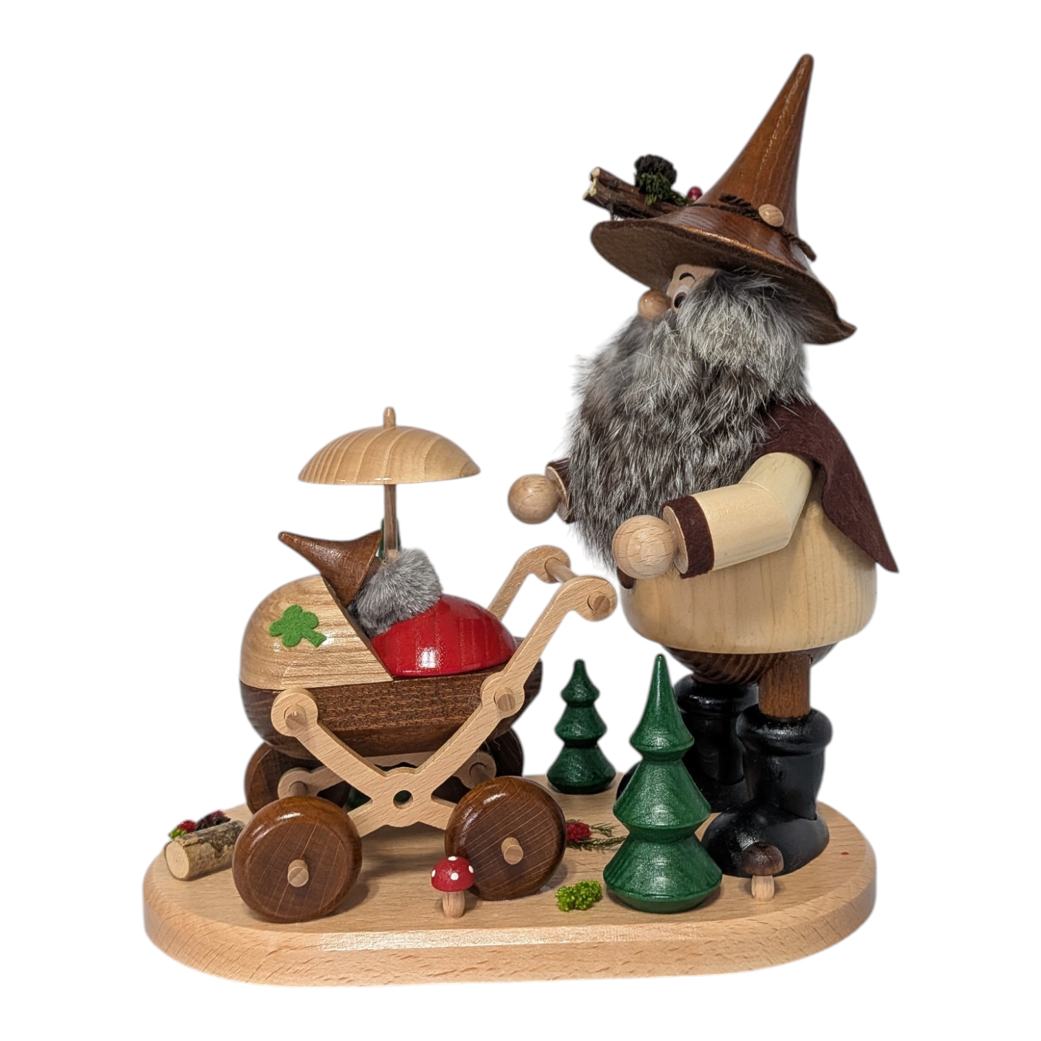 Räucherfigur Waldwichtel mit Kinderwagen