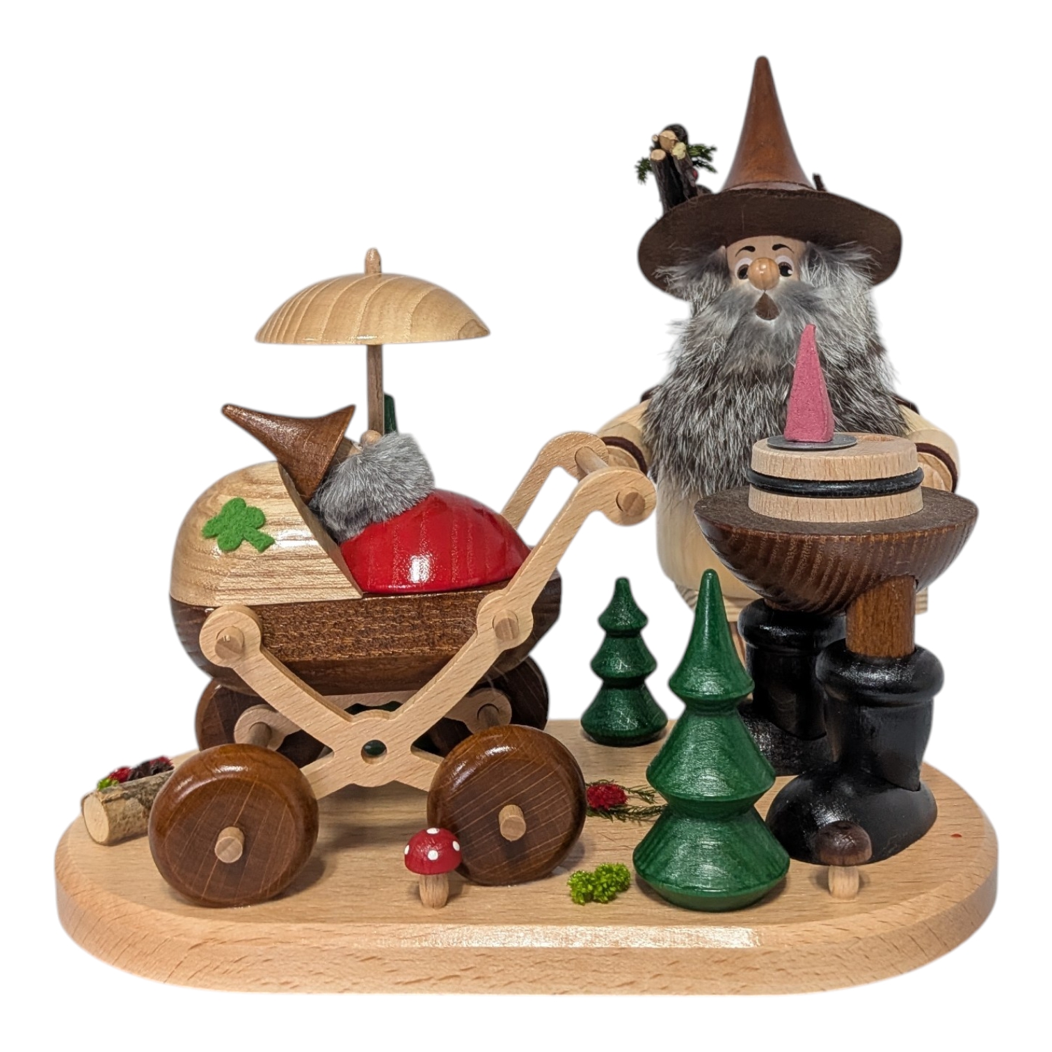 Räucherfigur Waldwichtel mit Kinderwagen