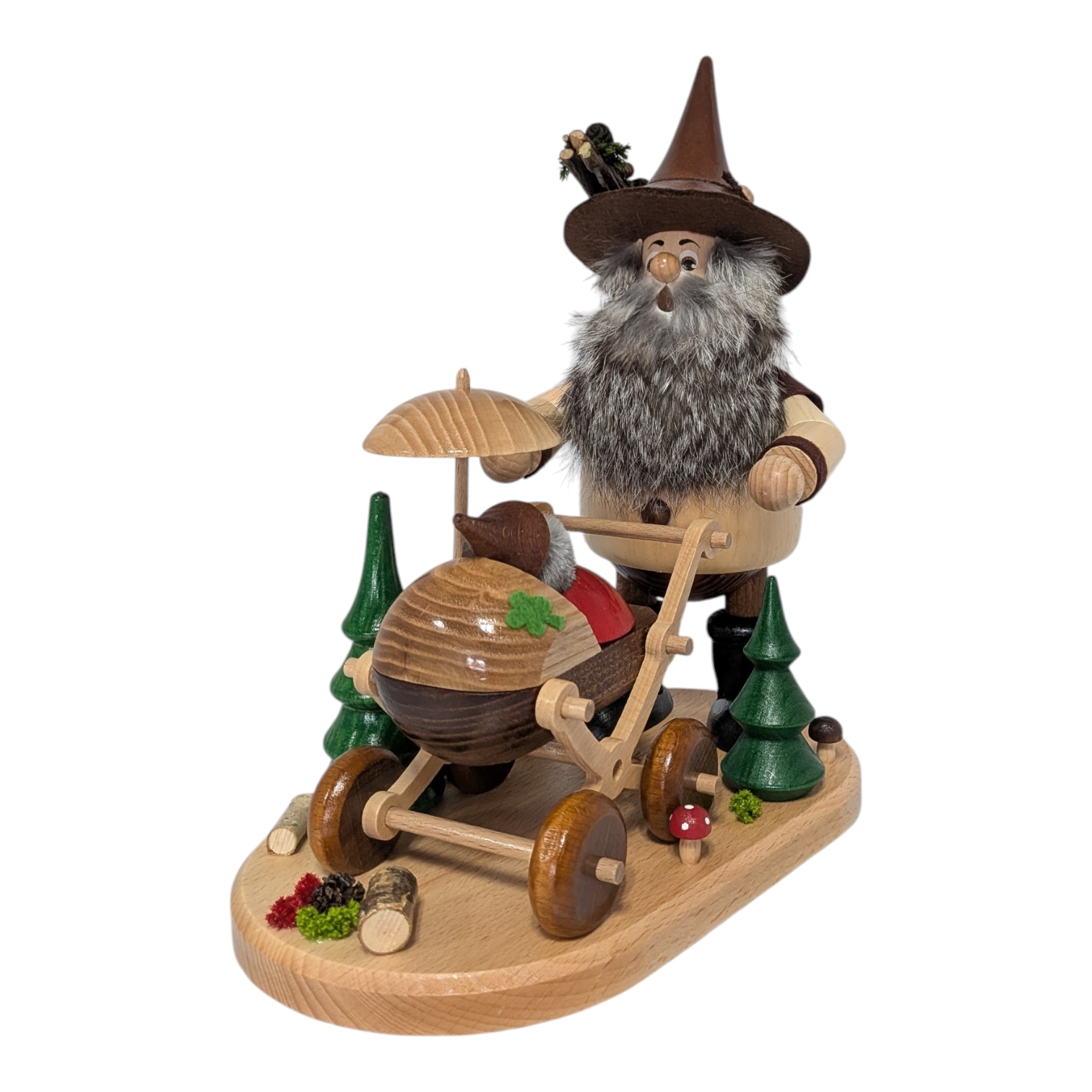 Räucherfigur Waldwichtel mit Kinderwagen